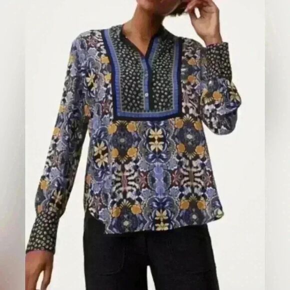 Bundle of Two Silky Blouse LOFT Rachel Zoe  Womens Blouse S Floral Boho Floral - Picture 7 of 11